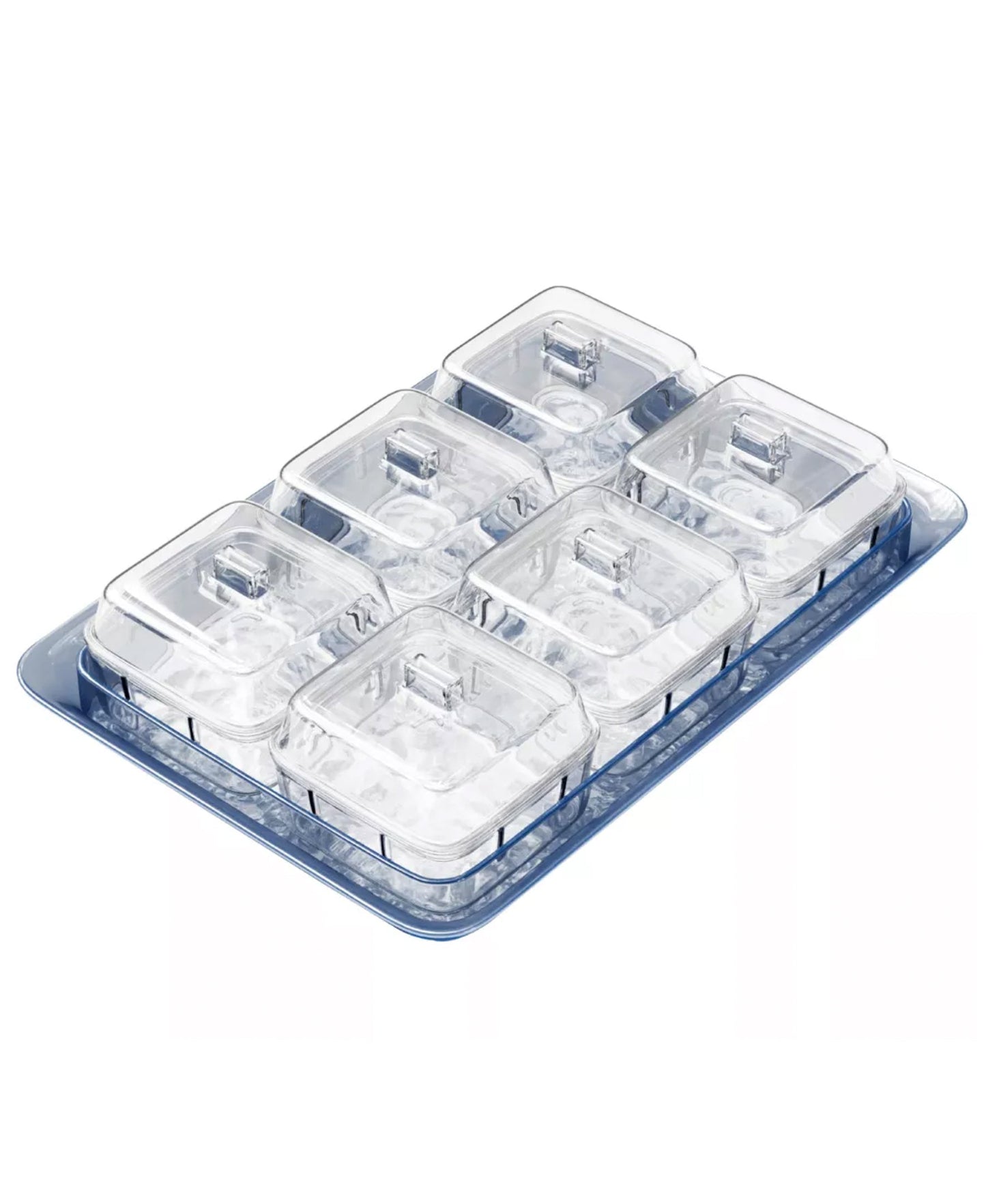 Indigo Blue Acrylic Tray & Clear Dishes with Lids
