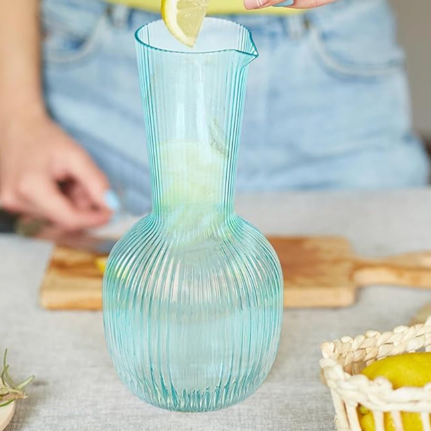 BLUE FLUTED CARAFE,4.72"D X 9.84"H, 40.58 OZ/1200 ML RB