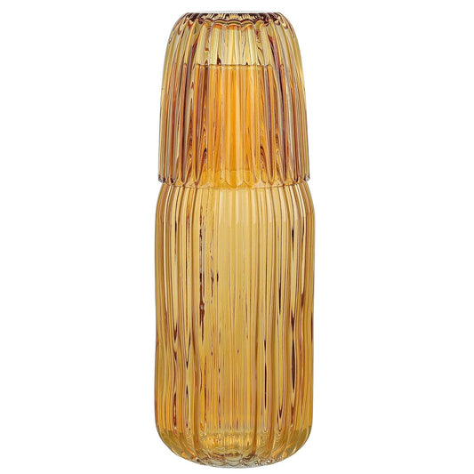 Amber Ribbed Glass Carafe Set 38.89 OZ.