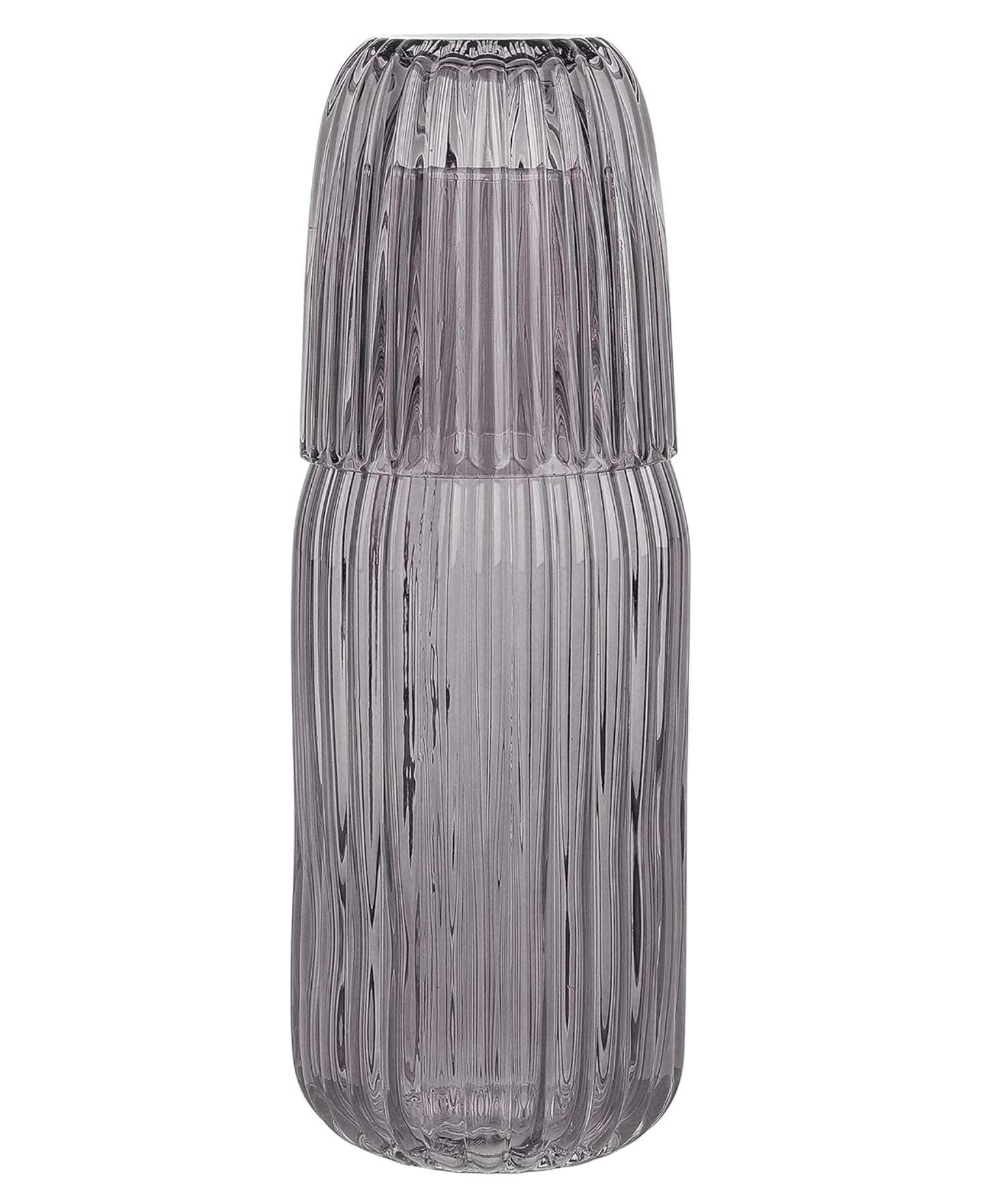 Smoke Ribbed Glass Carafe Set 38.89 OZ.