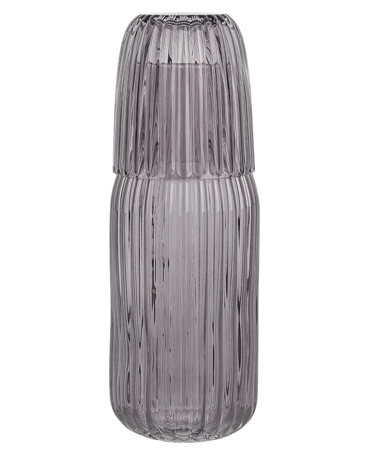 Smoke Ribbed Glass Carafe Set 38.89 OZ.