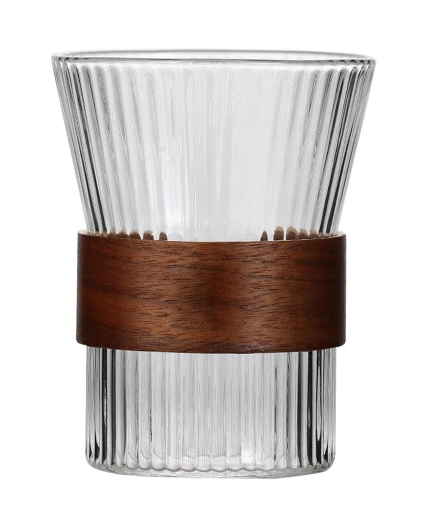 Clear Set Of 4 Old Fashion Glasses with Wood Band 9.47OZ.