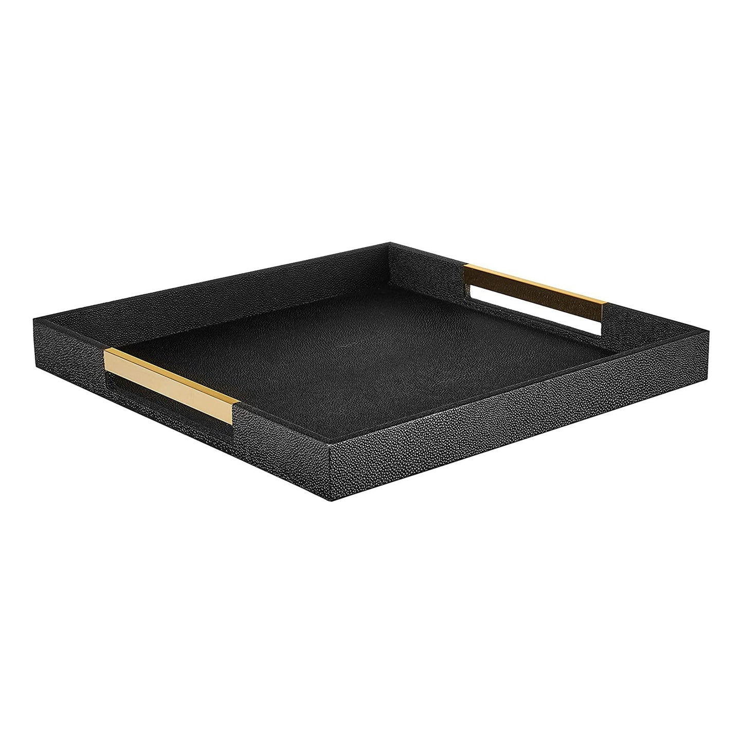 Stylish Black Square Tray with Gold Handles and Gray Accents