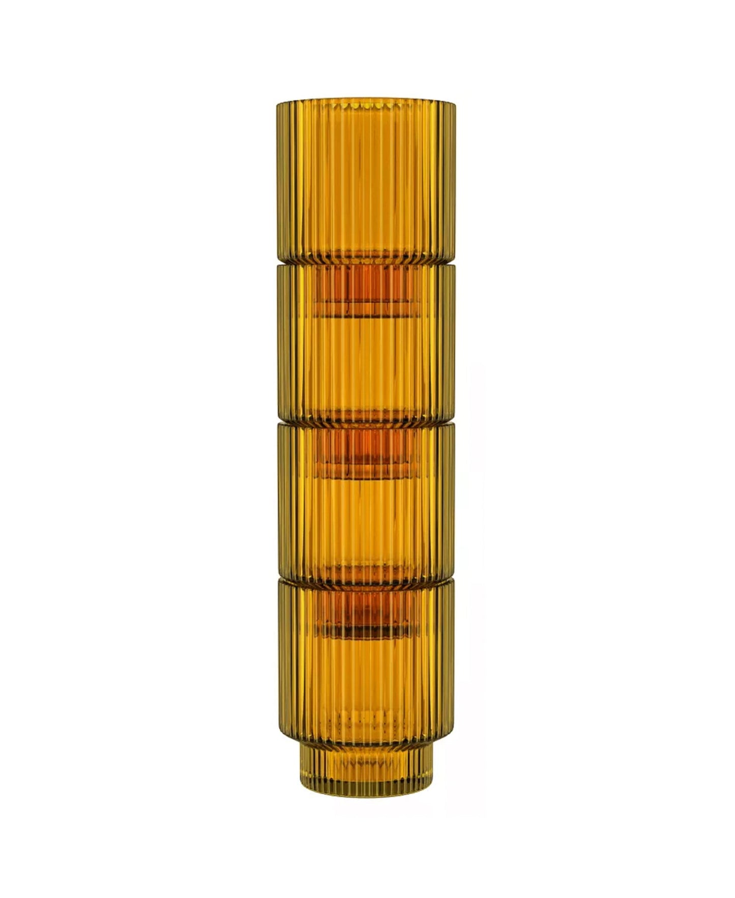 RIBBED AMBER SET OF 4 OLD FASHION GLASSES 9 OZ, BB  3.15' X 3.74"