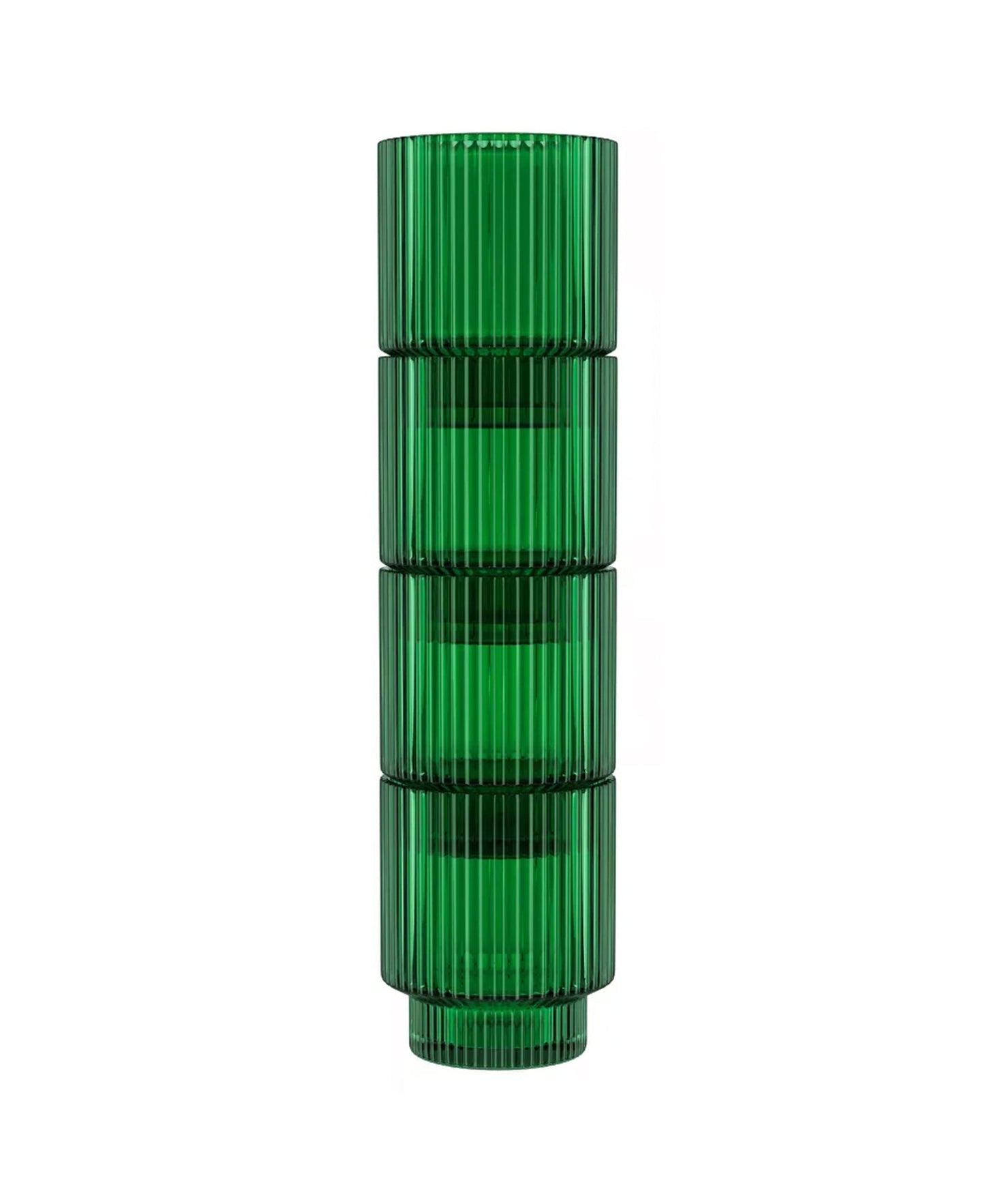 RIBBED GREEN SET OF 4 OLD FASHION GLASSES 9 OZ, BB  3.15' X 3.74"