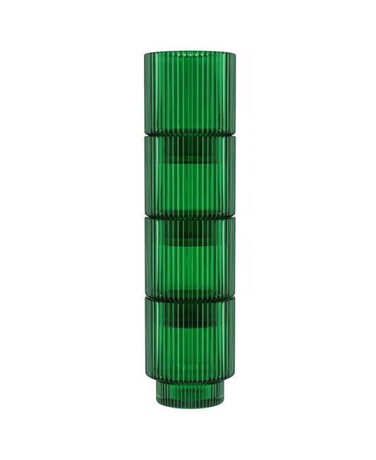 RIBBED GREEN SET OF 4 OLD FASHION GLASSES 9 OZ, BB  3.15' X 3.74"