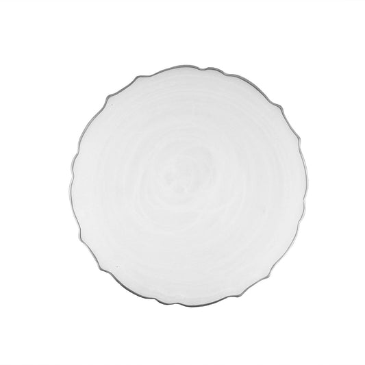 Alabaster Scallop White Charger Plate with Silver Rim by American Atelier