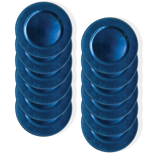 Set of 12 Royal Blue Beaded Charger Plate 13"D