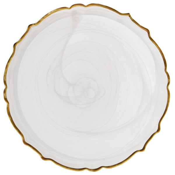 Alabaster Scallop White Charger Plate with Gold Rim by American Atelier