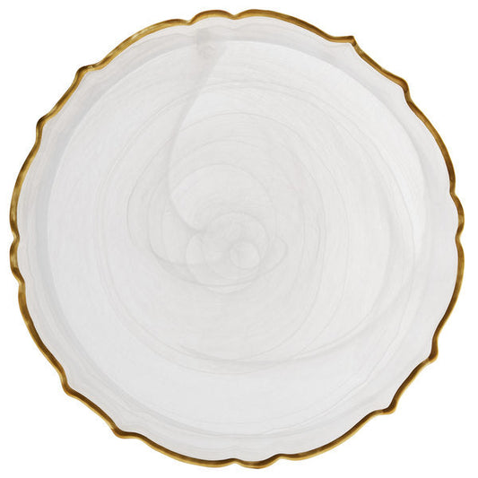 Alabaster Scallop White Charger Plate with Gold Rim by American Atelier