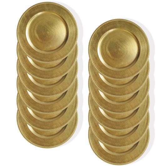 Gold Round Beaded Charger Plate Set, 12 Pieces