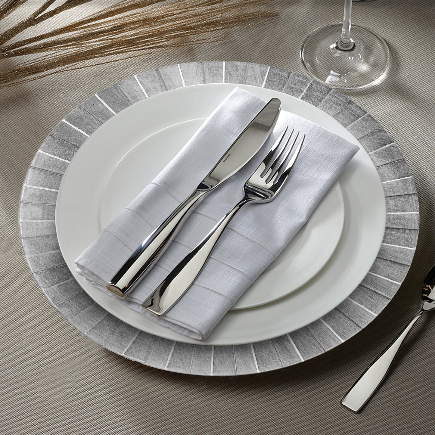 Silver Burst Charger Plate Set, 12 Pieces