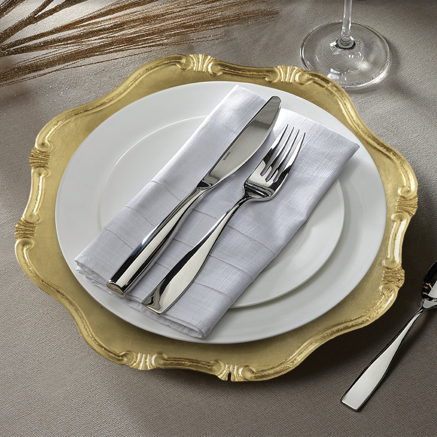 GOLD BAROQUE CHARGERS SET OF 12, 13"D