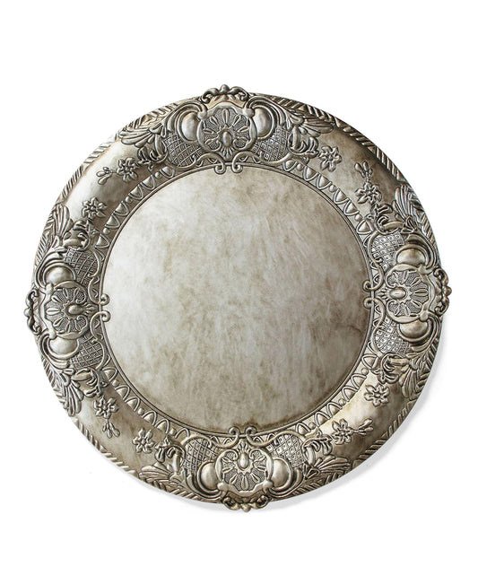 KEATON SILVER EMBOSSED CHARGER PLATES SETS  OF 4    14"D