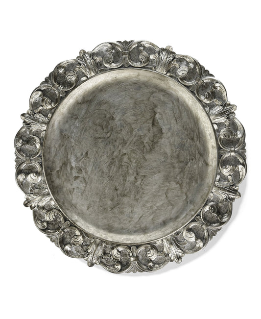 SILVER EMBOSSED CHARGER PLATES SET