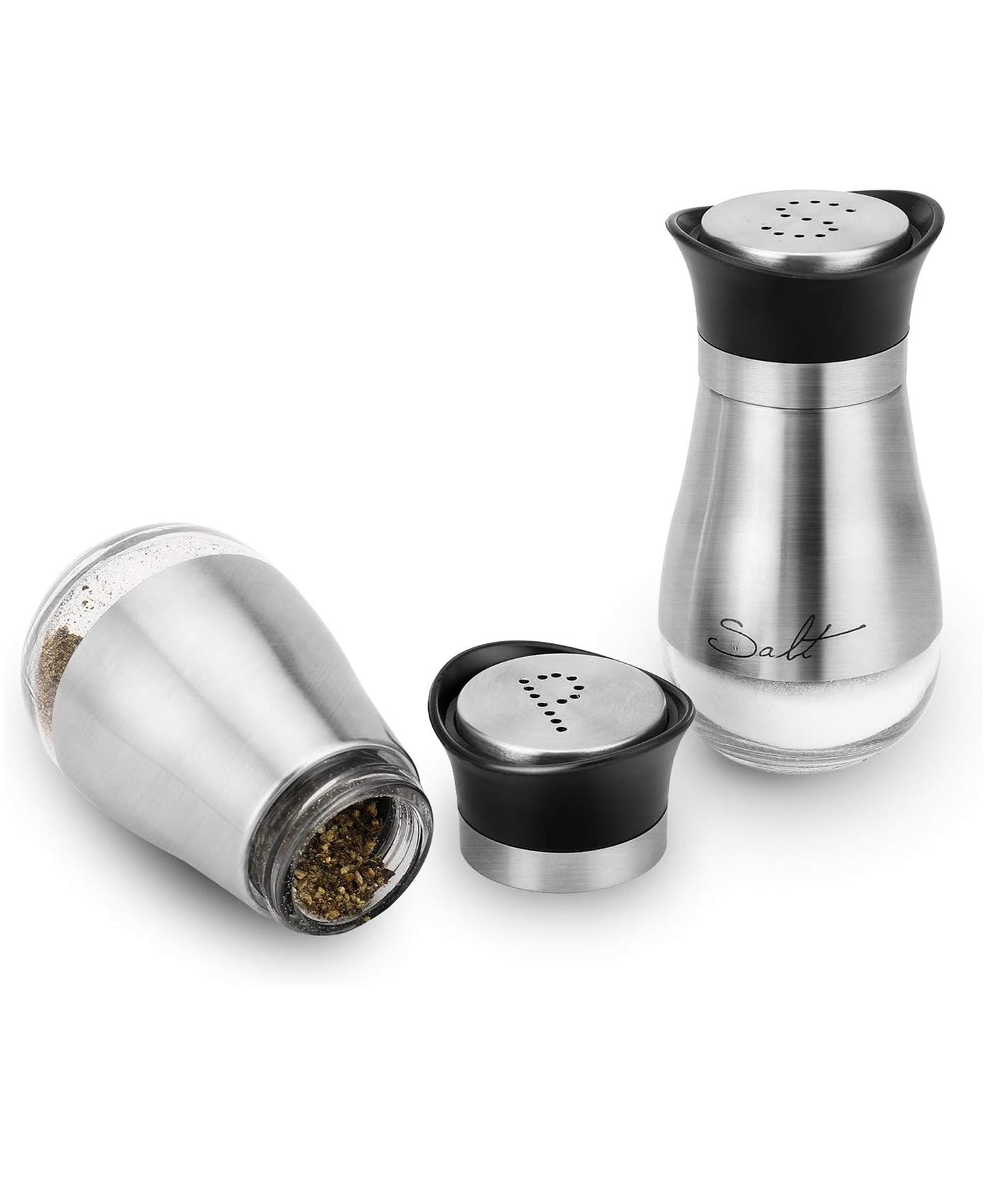 CAFE CONTEMPO SILVER & GLASS 2 PC SALT & PEPPER SET 4.42 OZ/EA RESHIPPER BOX