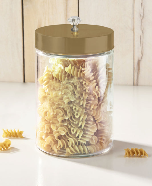 HOLIDAY LUSTER SET OF 2 GLASS JARS 44 OZ W/GOLD LID-DIAMOND KNOB 4.41 X 4.41 X 7.95"