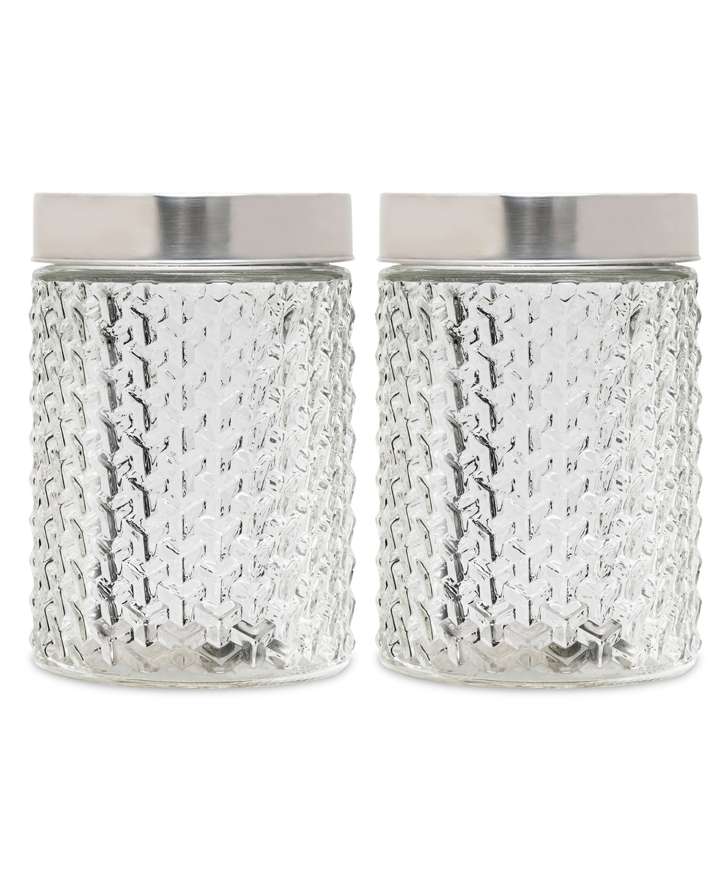 WEAVE ROUND SET OF 2 GLASS MEDIUM CANISTERS W/METAL LID  44oz 4.41X4.41X6.61"