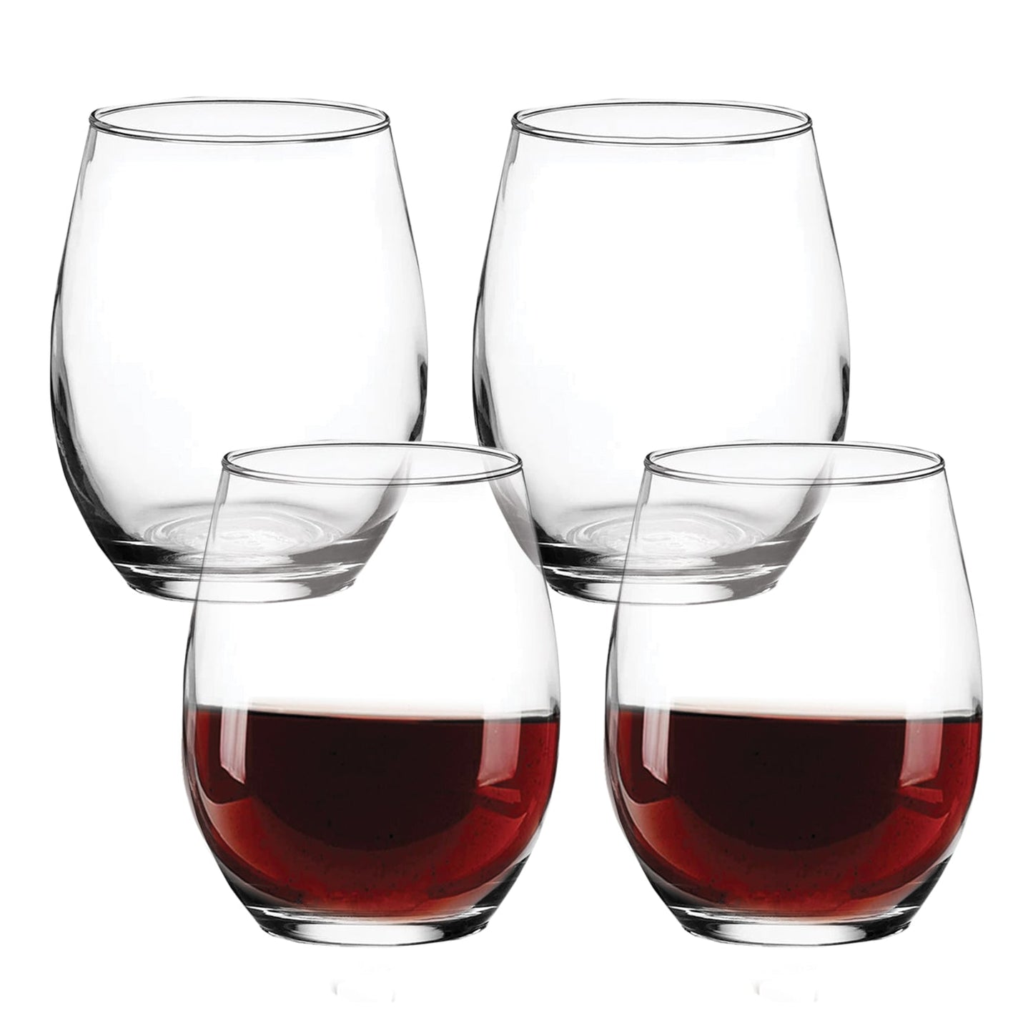 CLEAR GLASS STEMLESS WINE GOBLETS SET OF 4   18.5oz. in remailer