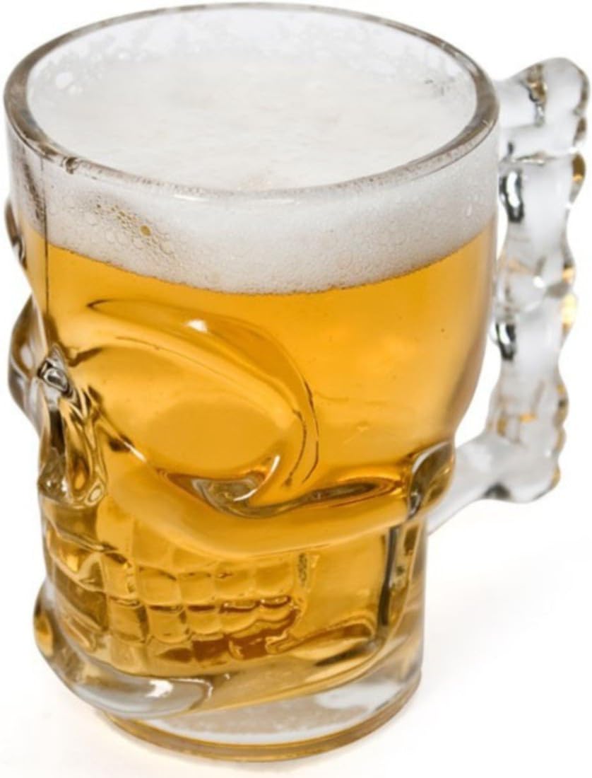 Skull Set Of 2 Glass Beer Mugs 17.62 OZ.