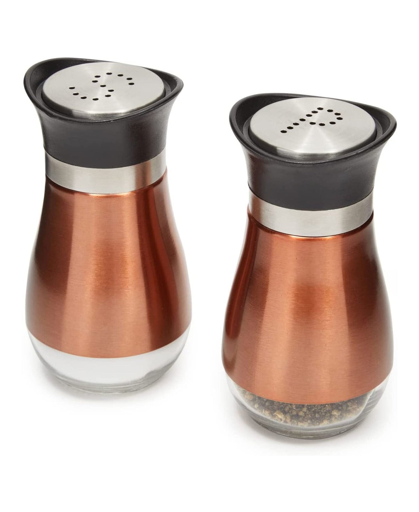 Cafe Contempo Copper and Glass 2pc salt and pepper set 4.42oz. each, in Remailer