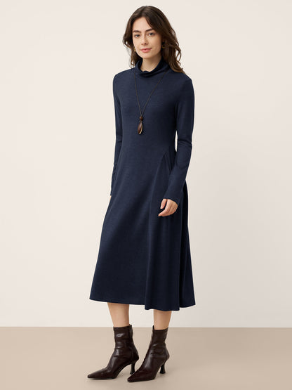 Wool Sculpted Pleats Turtleneck Midi Dress BRIAR