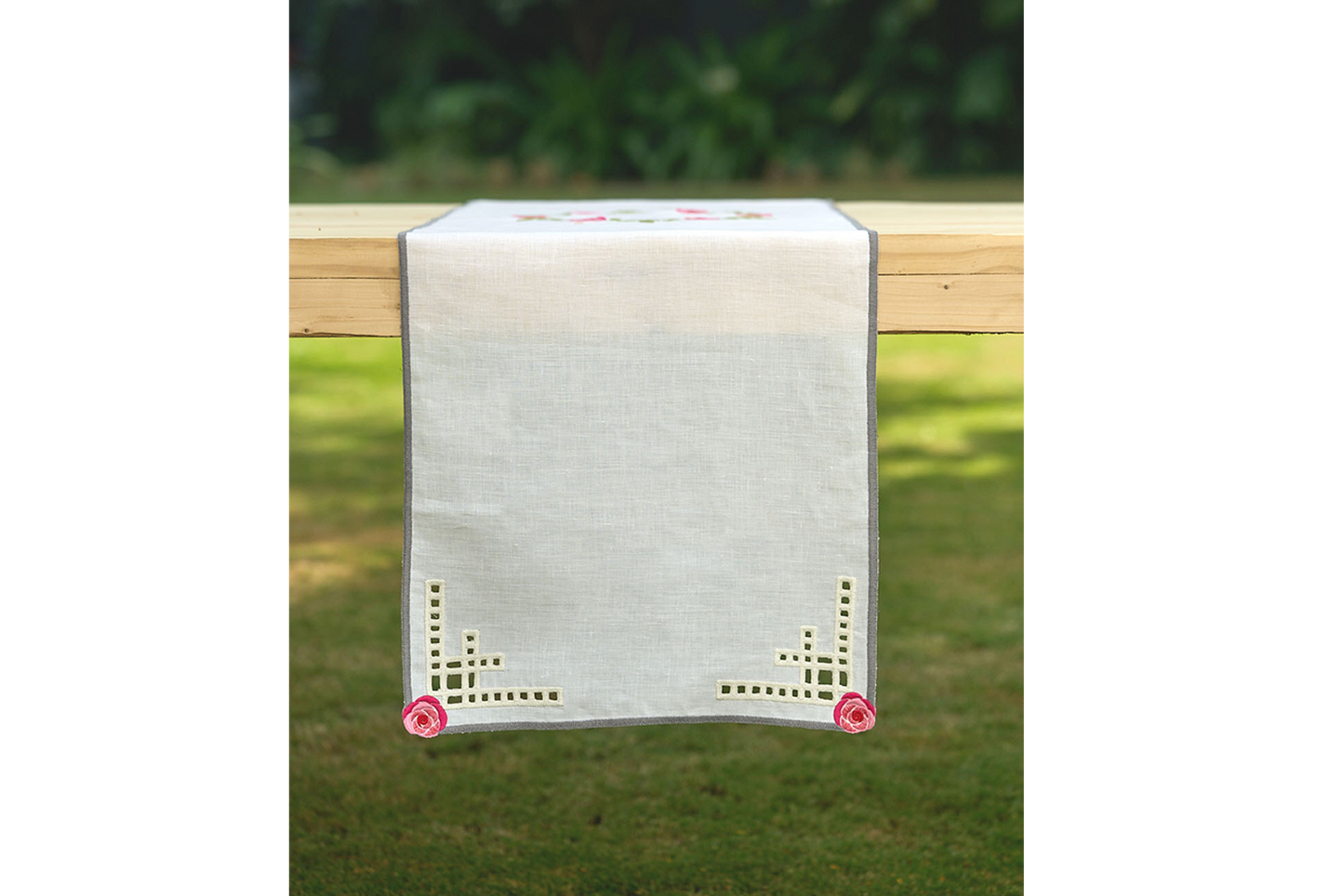 Hand Embroidered Heirloom Petals Table Runner 16.5" × 67"