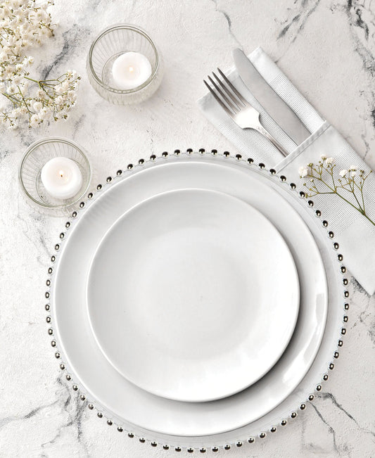 Silver Beaded Glass Charger Plate for Elegant Table Settings