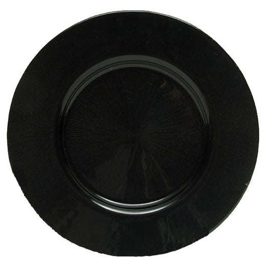 Black Glass Starburst Charger Plate with Metallic Finish