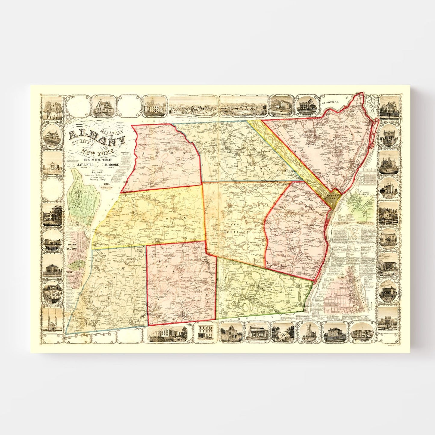 Vintage Map of Albany County, New York 1854