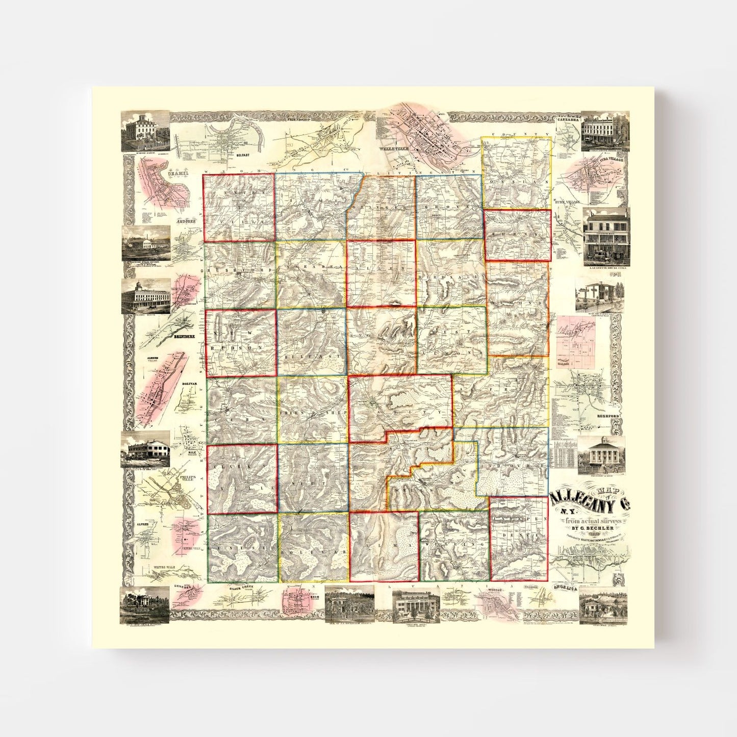 Vintage Map of Allegany County, New York 1856