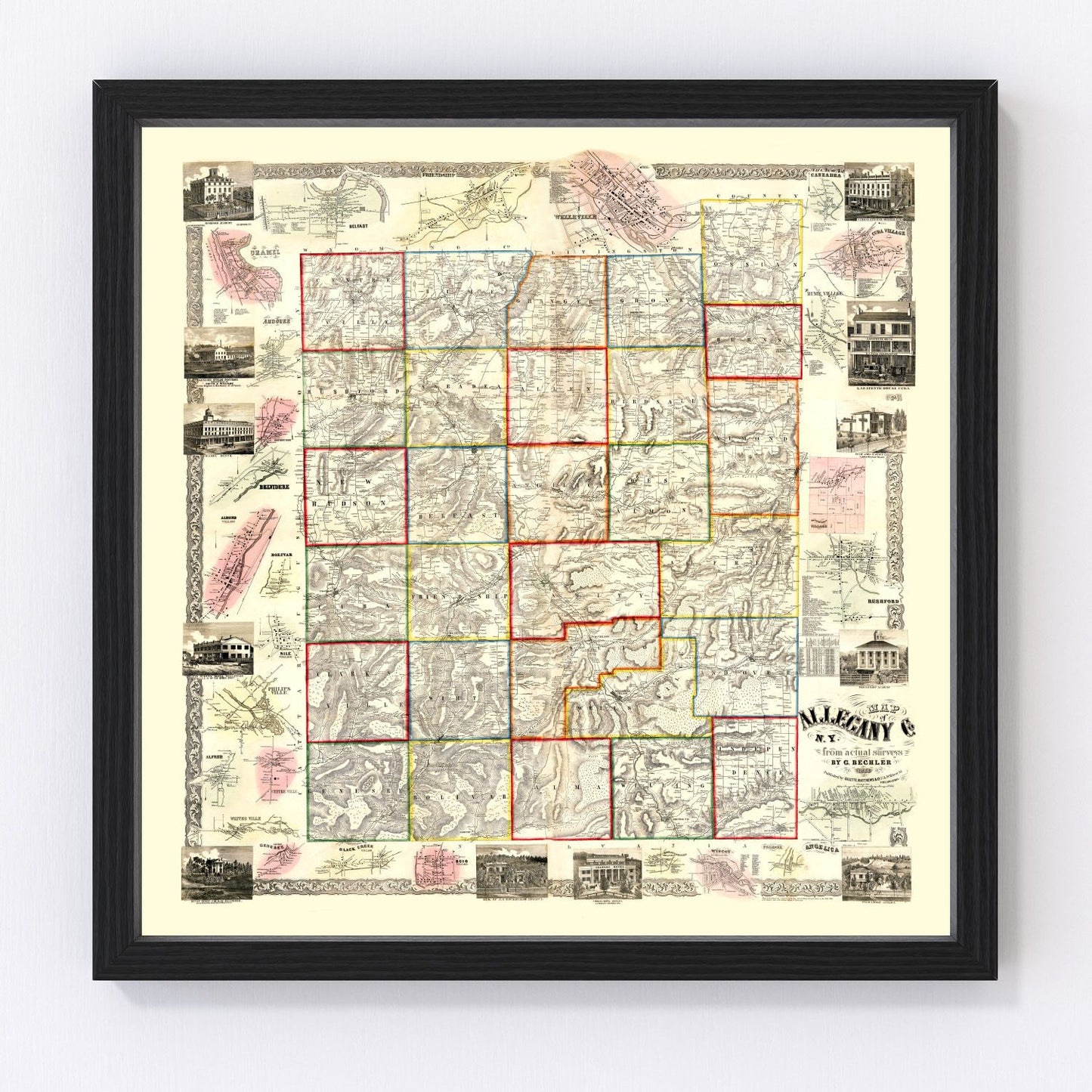 Vintage Map of Allegany County, New York 1856