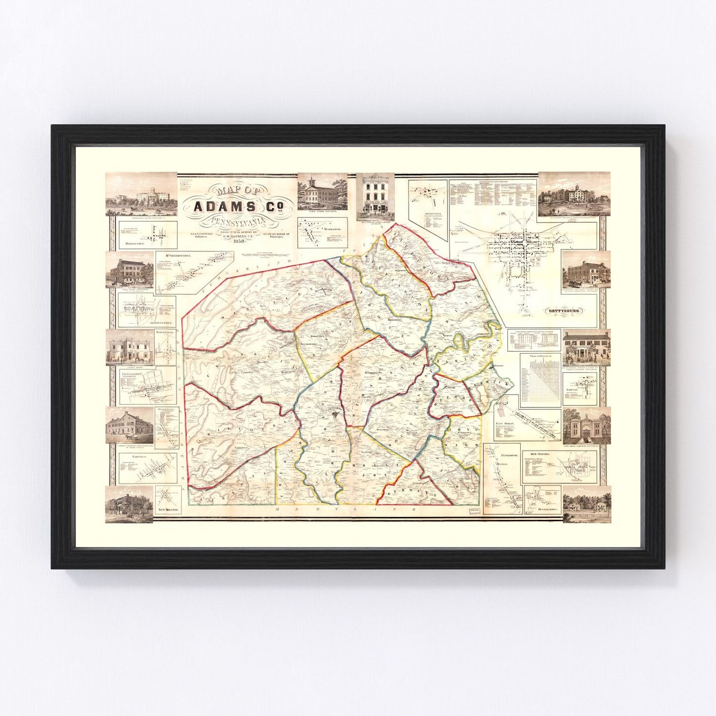 Vintage Map of Adams County, New Jersey 1858