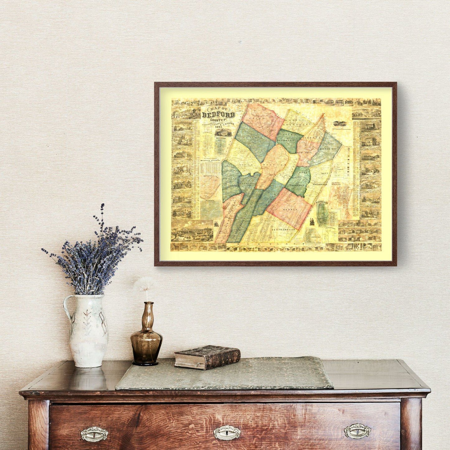 Vintage Map of Bedford County, Pennsylvania 1861