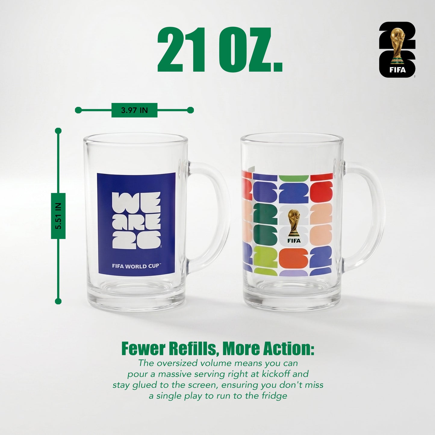 Atelier Sportif Official FIFA We Are 26 & Trophy Set of 2 Glass Mugs With Handle  21 OZ.