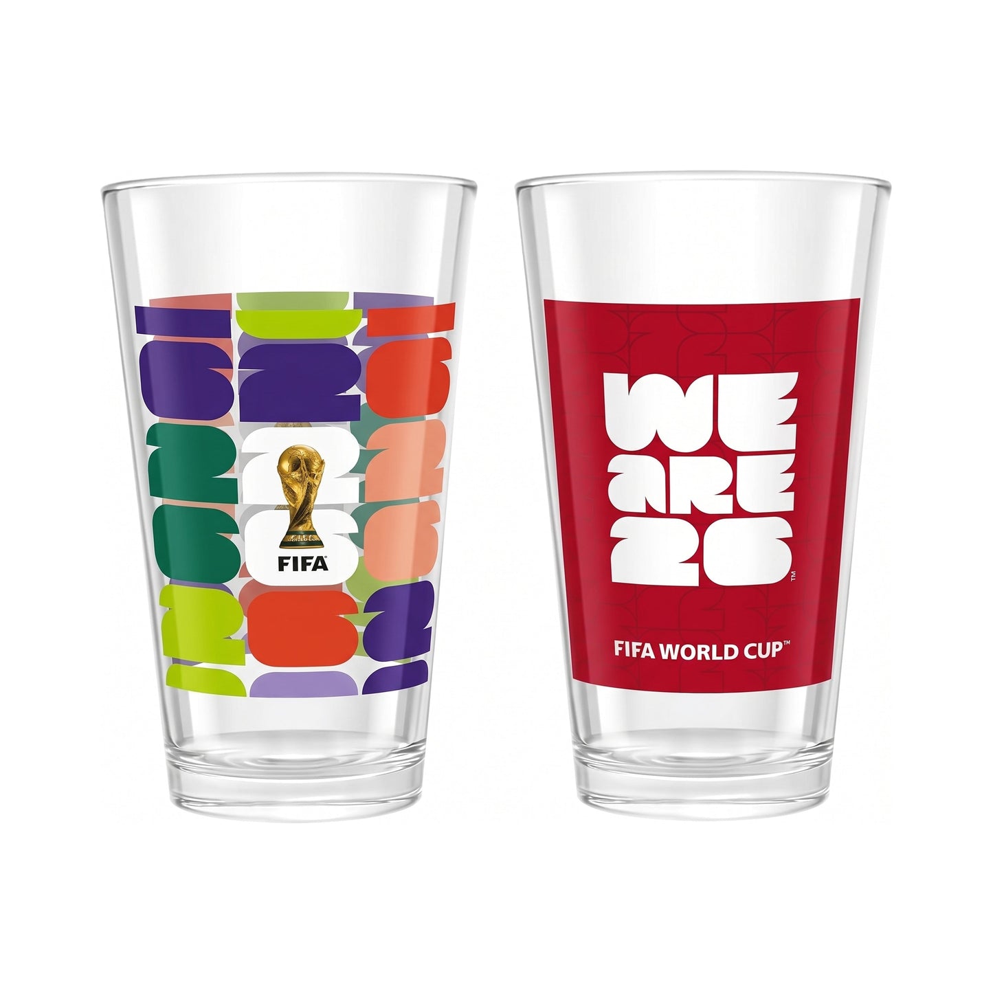 Atelier Sportif Official FIFA Trophy & We Are 26 Set of 2 Glass Highballs 16 OZ.