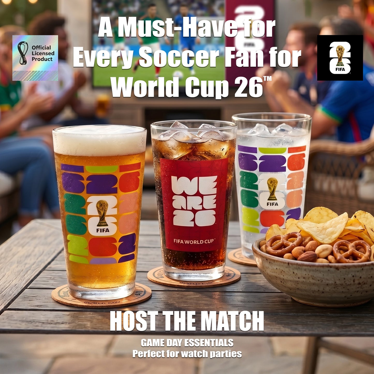 Atelier Sportif Official FIFA Trophy & We Are 26 Set of 2 Glass Highballs 16 OZ.