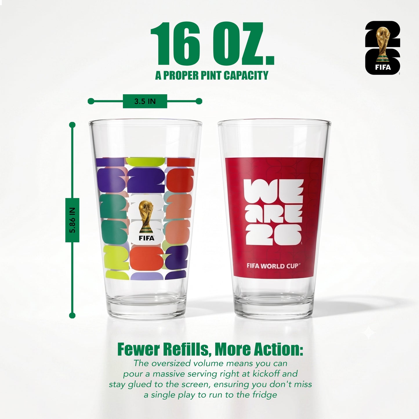 Atelier Sportif Official FIFA Trophy & We Are 26 Set of 2 Glass Highballs 16 OZ.