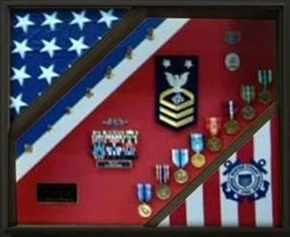 2 Flag Display Case, Coast Guard Gifts, USCG, Shadow Box, Coast Guard Cutter, USCG Shield