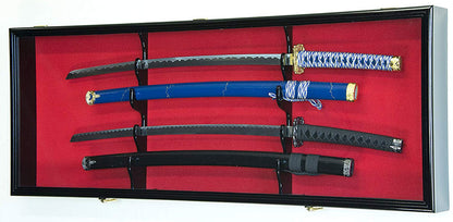 2 Sword Display Case Cabinet Stand Holder Wall Rack Box - LED Spot Light with Lockable w/ 98% UV Protection