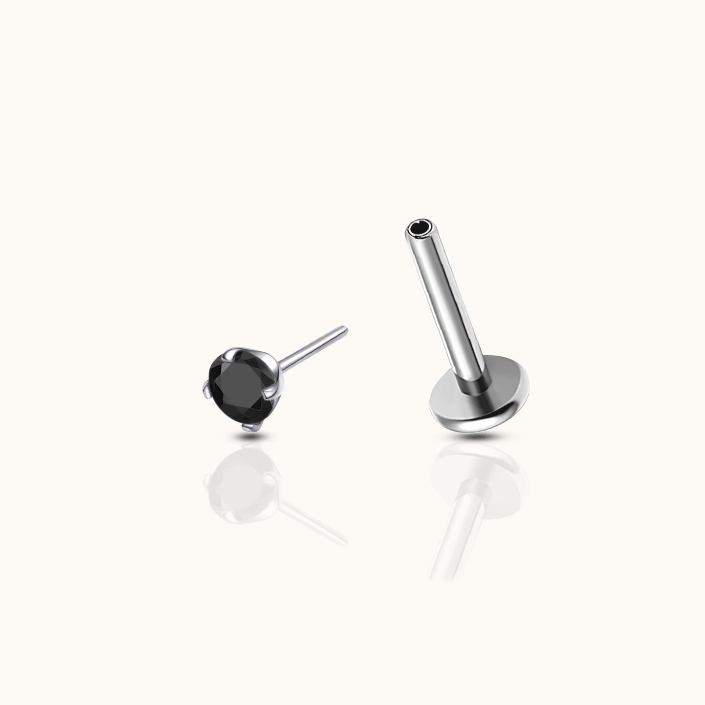 Classic Black 2mm CZ Threadless Labret Titanium Flat Back Earring