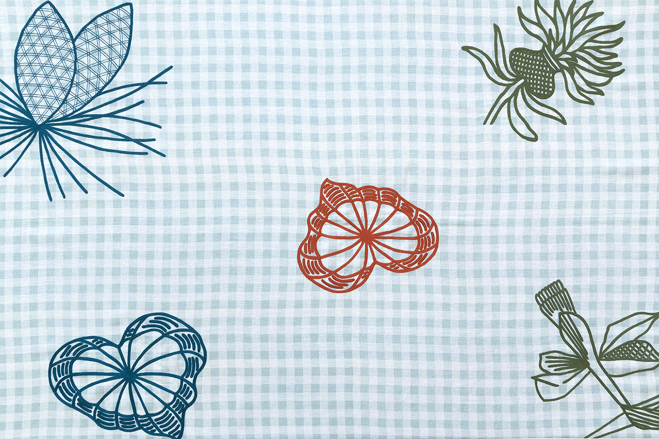 Hand Embroidered Pine and Picnic Tablecloth 120" x 80"