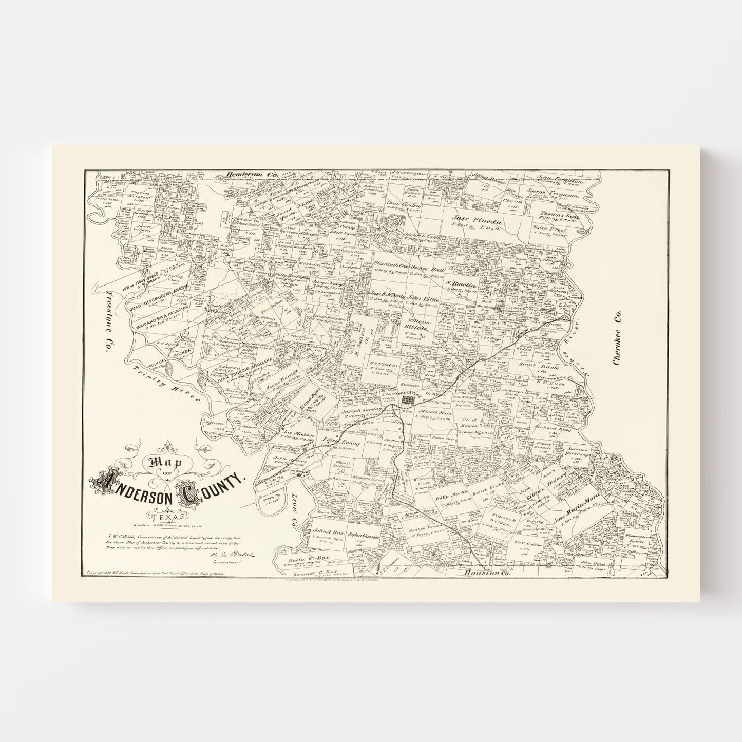 Vintage Map of Anderson County, Texas 1879