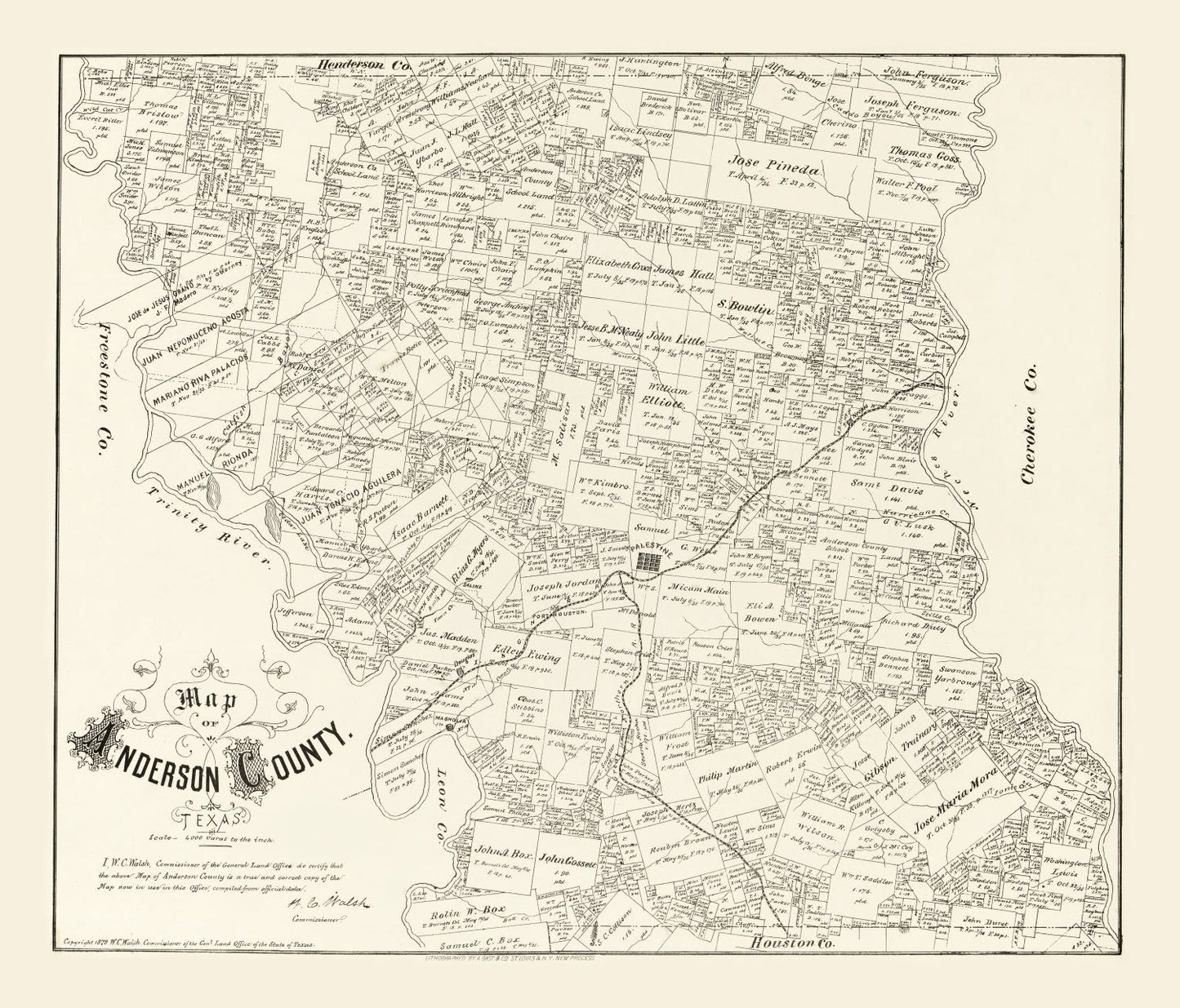Vintage Map of Anderson County, Texas 1879