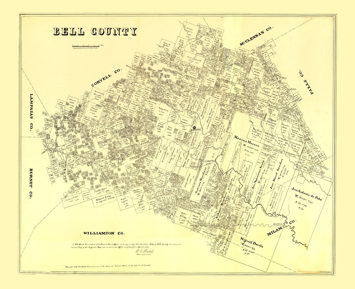 Vintage Map of Bell County, Texas 1879