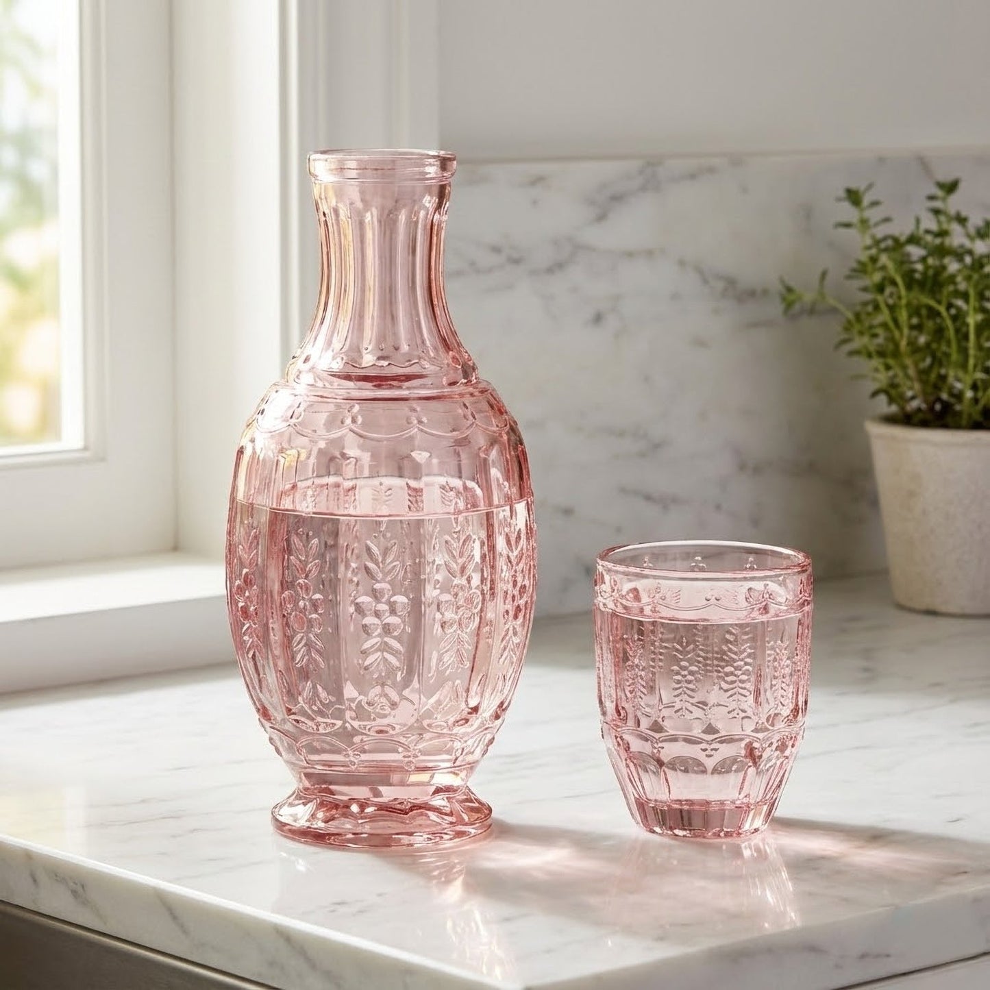 Vintage Pink Water Carafe With Tumbler 33.08oz.