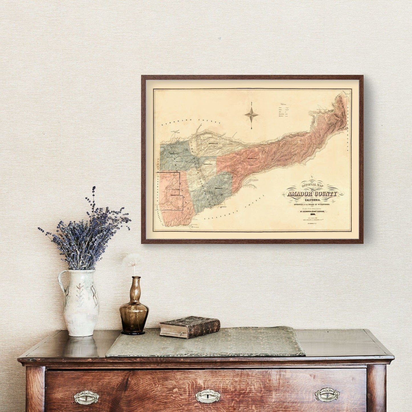 Vintage Map of Amador County, California 1866