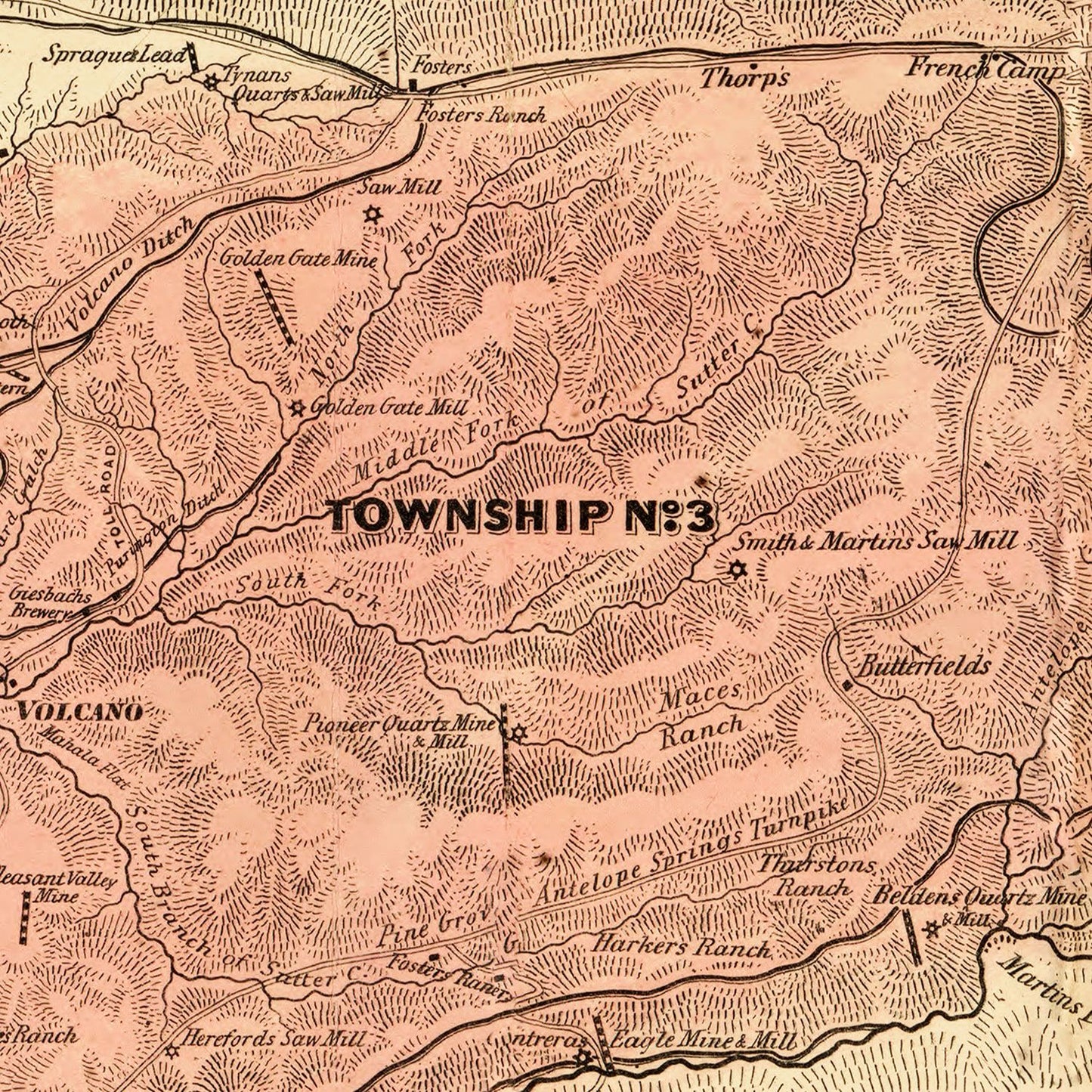 Vintage Map of Amador County, California 1866