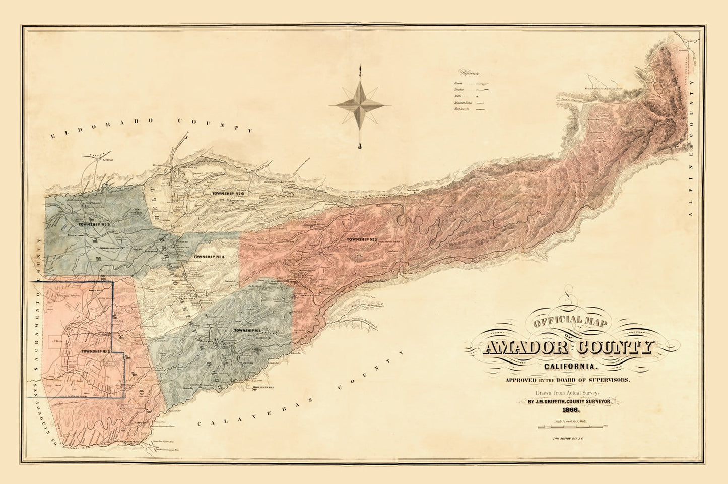 Vintage Map of Amador County, California 1866