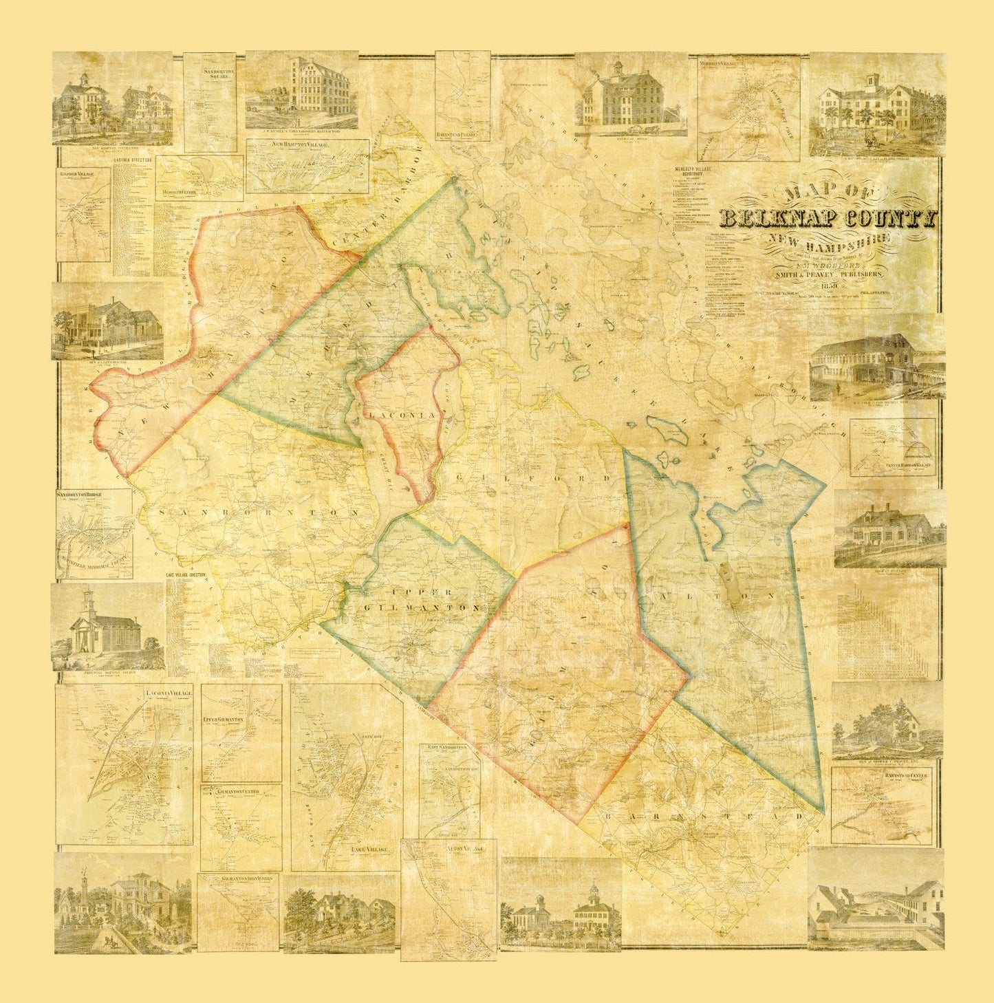 Vintage Map of Belknap County, New Hampshire 1859